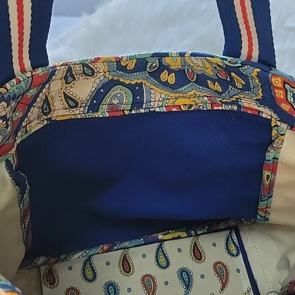 VERA BRADLEY Marina Paisley Print Blue‎ Cream Colorblock Double Handle Boho Tote